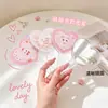 Espejo de maquillaje de mano con forma de corazón inspirado en la dopamina, diseño lindo de dibujos animados, transparente y portátil, perfecto para retoques rápidos sobre la marcha, un miniespejo para niñas