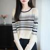 Suéter de Lana a Rayas Hueco Bloque de Color para Mujer, Tejido Retro Holgado, Nuevo Estilo Otoño e Invierno, Ropa de Abrigo Estilo Perezoso