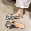 Chinelos Meio Sapato Preguiçosos de Calçar Baotou Femininos Roupa Externa Primavera/Verão 2025 Estilo Coreano Nicho Traseiro Aberto Planos Sapatos Mueller Camada Única