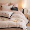 Juego de Cama de Algodón Cepillado 60S con Bordado de Cerezas Pequeñas Corazón Girly de Cuatro Piezas Cubre Edredón Cálido de Algodón Puro Otoño e Invierno