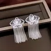 Serie Vintage Segunda Mano Chapado en Oro Real Aguja de Plata Zircón Borla Pendientes de Botón de Moda Versátiles Exagerados Pendientes
