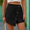 Amazon Nuevo Pantalón Corto Casual Transfronterizo Combinable Decorativo con Botones Falso de Dos Piezas Laminado Irregular Color Sólido Culottes