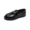 Zapatos de Mocasín sin Cordones Estilo Universitario con Punta Redonda, Otoño Retro, Hebilla Dorada, Tacones Gruesos y Suelas Gruesas, Mocasines Estilo Británico para Mujer