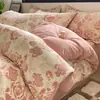 Juego de ropa de cama de cuatro piezas de algodón cepillado, algodón puro, engrosado para otoño e invierno, apto para todas las estaciones, incluye sábana plana, sábana ajustable y funda de edredón, juego de ropa de cama de tres piezas