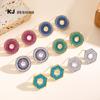Pendientes redondos Kenjay Silver Needle Amazon, populares en Europa y América, pendientes sencillos de moda para mujer, pendientes redondos con diamantes de imitación coloridos.