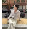 Camisa Sencilla de Lino Middletone, Estilo Old Money con un Toque Limpio y Elegante, Top de Manga Larga 100% Lino para Mujer, Verano, Cuello de Solapa.