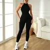 2026 Nuevo Mono de Yoga de Punto Acanalado Sin Costuras Color Sólido Elástico de una Pieza Mono Deportivo para Mujer