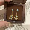 "Flor Azul" Nuevos Pendientes de Calabaza Azules Esmaltados Estilo Chino para Mujer, Chapados en Oro, Vintage Elegantes, Pendientes de Nicho de Gama Alta