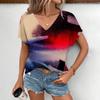 Camiseta Top Casual Tie-Dye 3D Europeo y Americano AliExpress Verano Más Vendido Suelto Moda Cuello en V Manga Corta