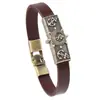 Pulseira de Couro Estilo Náutico Vintage Unissex com Charme de Âncora e Roda de Timão de Liga Pulseira Acessório Versátil da Moda para Casais