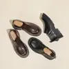 Zapatos de Cuero Gruesos para Mujer Estilo Primavera y Otoño 2026 con Punta Redonda, Tacón Grueso, Elásticos sin Cordones, Exquisitos Mocasines Estilo Coreano