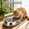 Comedero para Gatos Tazón para Comida de Mascotas Acero Inoxidable 304 Comedero y Bebedero Integrado Doble Tazón Bebedero para Gatos Antiderrames