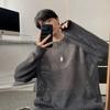 Suéter Hueco Blanco de Cuello Redondo para Hombre 2024 Otoño Marca de Moda Suéter Rapped Retro Todo Fósforo Suéter Holgado Superior
