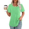 Camiseta Feminina de Cor Sólida com Gola Redonda, Plissada e Solta - Verão 2026 - Camisa Básica - Mais Vendida no Site Independente da Amazon