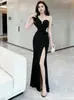 Elegante Vestido de Noche Negro, Vestido Largo de Discoteca Estilo Nuevo, Atuendo de Trabajo de Alta Gama, Vestido Largo Sexy, Vestido de Fiesta de un Hombro con Sentido de Elegancia