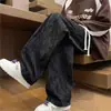 Pantalones de pana tie-dye para hombre, estilo otoño e invierno, rectos, holgados, de pierna ancha, largos, engrosados y forrados de polar, corte recto para hombre