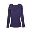 Camiseta Fina de Manga Longa, Comprimento Médio, Decote em Coração Estilo Europeu e Americano, Garota Picante, Versátil, Slim Fit, Cor Sólida, Top Básico para Mulheres na Primavera