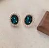Conjunto de Colar e Brincos de Esmeralda para Mulheres, Gargantilha Estilo Hong Kong, Corrente para Clavícula, Conjunto de Colares de Esmeralda Vintage no Atacado