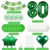 Conjunto de balões verde e branco com tema de floresta para 18º aniversário transfronteiriço, faixa de aniversário colorida em blocos, balões metalizados de número, decorações para festa de maioridade