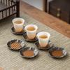 Posavasos de Aleación Martillada China con Esterilla de Ratán, Posavasos Retro de Ratán con Loto, Posavasos Aislante, Accesorios para Set de Té Kung Fu