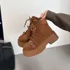 Botas Plataforma Estilo Martin para Mulheres, Nova Coleção Outono/Inverno 2026, Forradas com Lã Sintética, Versáteis, Estilosas, Bico Redondo, Coturnos com Cadarço