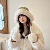 Gorro de otoño e invierno para mujer, de felpa, nuevo estilo coreano, tejido a juego, cálido, con protección para los oídos, grueso, con forro polar y de moda, gorro Lei Feng grueso.