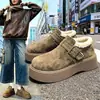 Zapatos Birkenstock de Suela Gruesa Forrados de Lana para Mujer, Botas de Nieve Calientes, Mocasines Slip-On Nuevos de Invierno 2026, Zapatos Bajos de Algodón