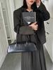 Bolso Baguette Vintage Bolso de Mano de Alta Gama Diseño Nicho de Corea del Sur Bolso de Hombro Sobaco Bolso de Cuero Genuino para Mujer Bolso de Mano