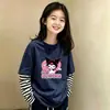 Camiseta base de rayas para niñas, tipo dos piezas, adecuada para niños mayores en primavera y otoño, versátil y elegante, top de algodón puro de manga larga para niños