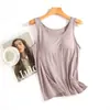 Camisola de Algodón de una Pieza con Almohadillas de Sujetador Integradas para Primavera y Verano, Ropa Interior Base con Sujetador Anti-Exposición Integrado