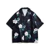 Camisa Floral Retro com Gola Cubana para Homens e Mulheres Solta Estilo Hong Kong Havaiana Casal Praia Manga Curta