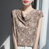 Verano Nuevo Estilo Lyocell Tencel Camisola de Punto para Mujer Elegante Francés Cuello Oscilante Jacquard Sin Mangas Top Camiseta Básica