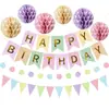 Conjunto de decoração temático de festa de aniversário colorido multicolorido transfronteiriço com guirlanda de pentagrama, banner de bandeirinhas colmeia espiral