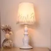 Lámpara de mesa de noche de tela para dormitorio, natural, simple, retro, versátil, estilo bosque, artística, estilo country americano, lámpara de madera maciza verde