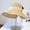 Sombrero de Pescador con Lazo de Seda Arrugada Estilo Japonés Sombrero de Paja para el Sol de Verano Sombrero de Cuenca Simple Cola de Milano Sombrero de Sol