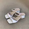 Sandalias Cómodas Antideslizantes de Una Tira, para Ponerse Fácilmente, Verano 2026, Nuevas, Color Sólido, Punta Cuadrada, Versátiles, Tacón Grueso, Pantuflas para Mujer