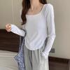 Camiseta de Manga Larga con Abertura y Cordón Spicy Girl Pure Desire para Mujer, Otoño, Ceñida a la Cintura, Adelgazante, Realzadora del Pecho, Top Básico de Nicho