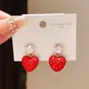 Brincos de Prata Banhados a Ouro 18K com Agulha de Prata, Zircônia Coração Flor, Estilo Levemente Luxuoso, Brincos Vermelhos de Ano Novo, Acessórios de Orelha de Nicho de Alta Qualidade
