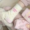 Calcetines de terciopelo australiano rosa para mujer, de otoño e invierno, gruesos y cálidos, de longitud media, estilo japonés, con dibujos animados a rayas, bonitos calcetines de felpa para mujer.