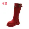 Botas Largas Rojas Antideslizantes de Suela Gruesa con Aumento de Altura de 6CM Estilo Nuevo Primavera/Otoño 2026 Celebridad de Internet Botas de Montar de Tacón Alto Rectas por Encima de la Rodilla