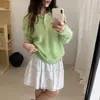 Hongmi Ropa/100% Lana Estilo Coreano Suéter de Punto con Cuello Polo de Color Sólido para Mujer, Corte Holgado para Otoño e Invierno