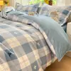 Conjunto de quatro peças estilo japonês 100% algodão, sem estampa, Classe A, capa de edredom de algodão puro lavada, conjunto de três peças para dormitório estudantil, lençol e capa de edredom espessos 4