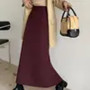 Saia de Conjunto Vermelha Ankela para Mulheres, Novo Estilo Primavera e Outono 2025, Cintura Alta, Emagrecedora, Fenda, Saia Elegante de Comprimento Médio, Preta