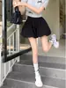 Shorts florales estilo coreano, voluminosos, versátiles para mujer, nueva colección verano 2026, cintura alta, pierna ancha, pantalones casuales, adecuados para figuras petite, color negro