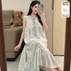 Estilo Nuevo de Verano Ropa de Dormir para Mujer Algodón Nube Cuello en V Suéter Chaleco Camisón con Almohadillas Fijas en el Pecho, Ropa de Casa de Lujo Ligero y Cómoda