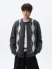 Suprimento Direto da Fábrica Suéter Cardigan Retrô Americano Color Block Xadrez para Homens e Mulheres Outono Solto Casal Casual Tricô
