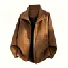 Chaqueta bomber retro americana tie-dye mate con cuello alto, chaqueta exterior funcional de retazos estilo corto para hombre de otoño, chaqueta de cuero de moda