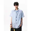 Camisa a Cuadros Dopamina de Verano Estilo Callejero Americano Divertida Camisa de Botones Manga Corta Unisex Casual Chaqueta de Pareja Moderna