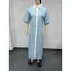 Vestido Longo Camisa Solto Color Block Moda Feminina Europeia e Americana 2026, Vestido Estiloso Casual Confortável Estilo Férias
