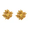 Moda Transfronteriza de Alta Gama Nicho Lujo Accesorios Pendientes de Flor Metálica para Mujer Acero Inoxidable Chapado en Oro de 18K